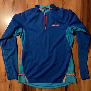 ASICS Resistant 1/4 Zip Pullover  Womens Large Teal/Orange Shirt/jacket